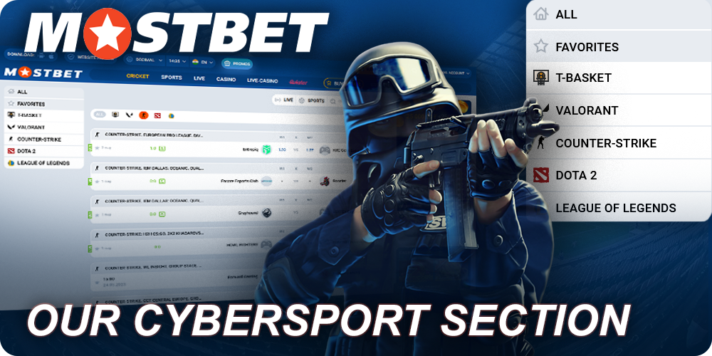 cybersport section at Mostbet