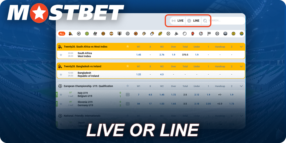 Choose live or pre-match at Mostbet