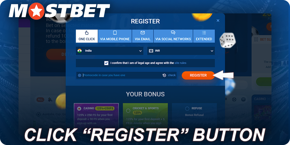 Click “Register” button in Mostbet register form