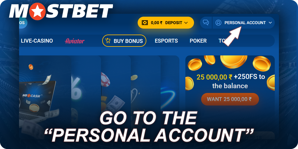 Open "Personal Account" menu at Mostbet
