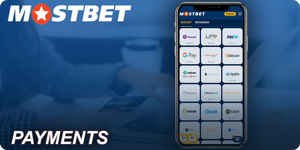 Payment methods for Indian players in Mostbet mobile app