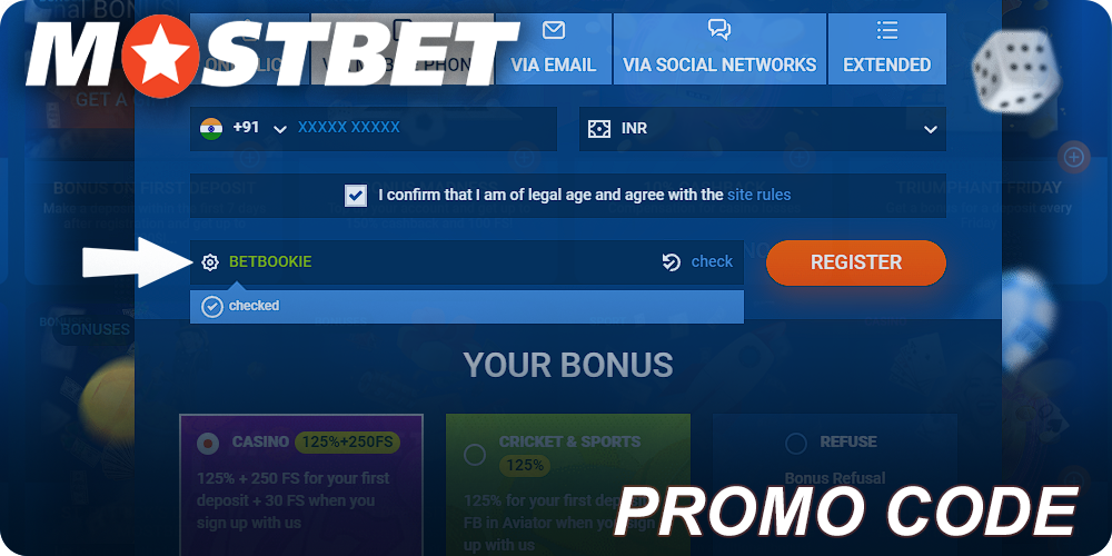 Use promo code BETBOOKIE and get bonus at Mostbet