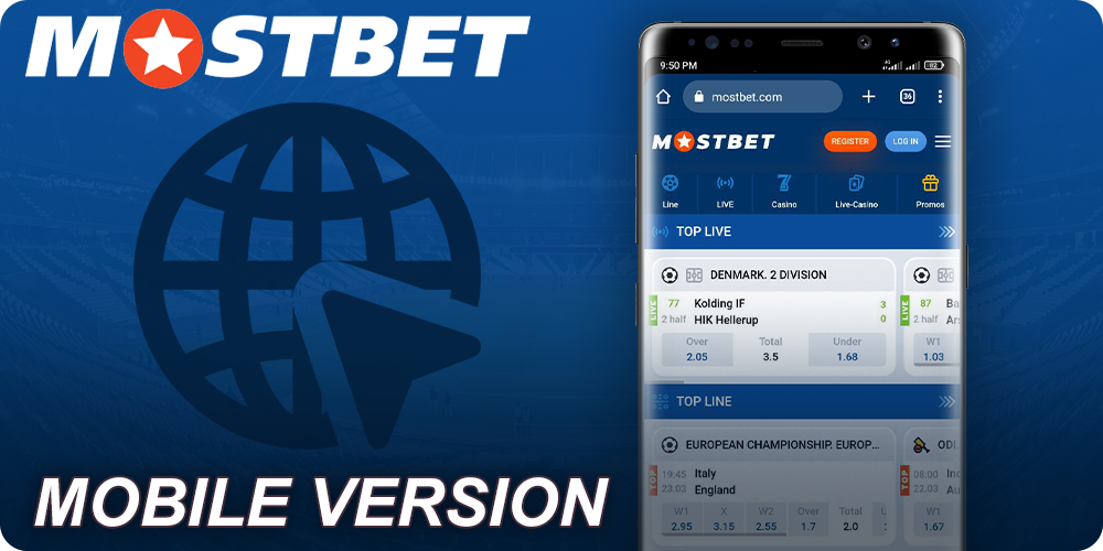 The mobile version of Mostbet