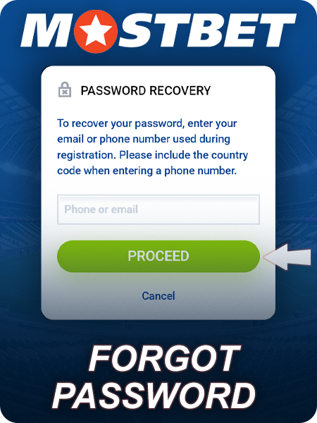 Instructions on how to recover your password on Mostbet