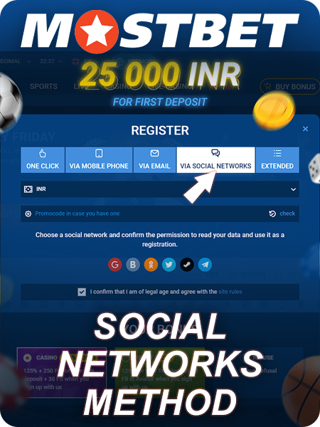 Registration using social networks on Mostbet