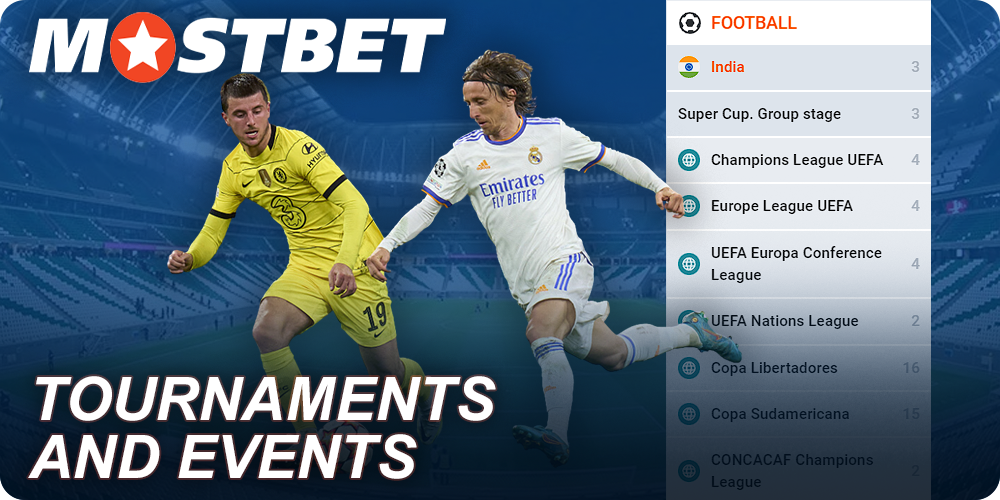 Football Tournaments and events available for betting at Mostbet
