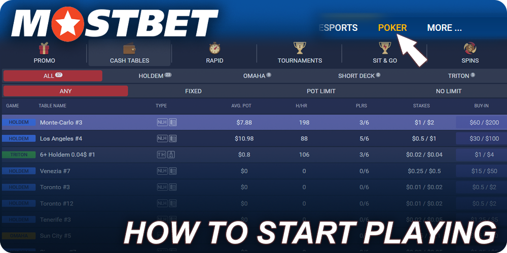 Step-by-step instructions on how to start playing online poker at Mostbet