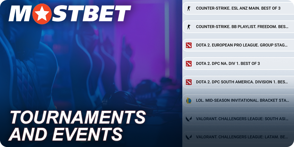 Cybersports tournaments and events on Mostbet