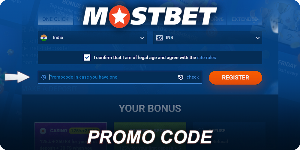 Using a promo code at Mostbet