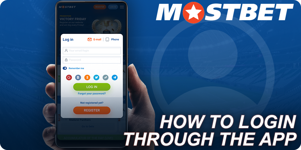 Instructions for logging in to Mostbet via mobile app