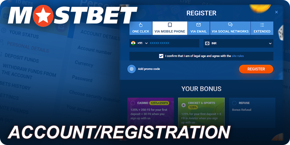 Rules of account registration at Mostbet